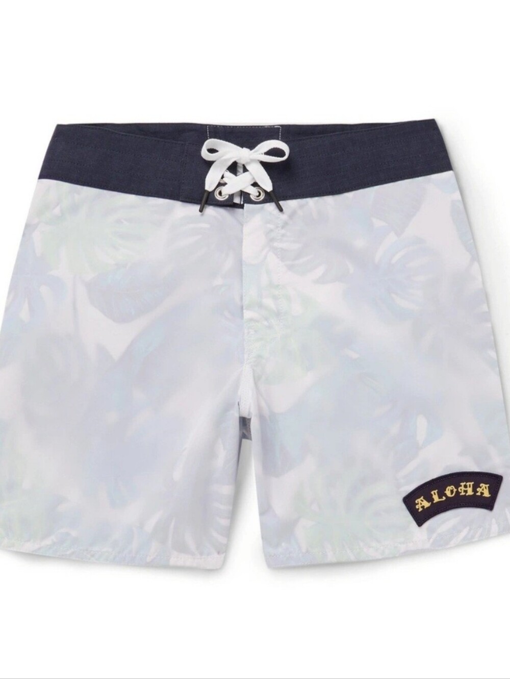 Birdwell Britches -ALOHA Men's Light Blue Swim Trunks with Navy Waistband